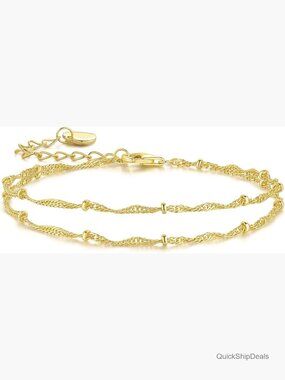 14K Gold Double-Layer Twisted Cuban Link Beaded Bracelet Adjustable